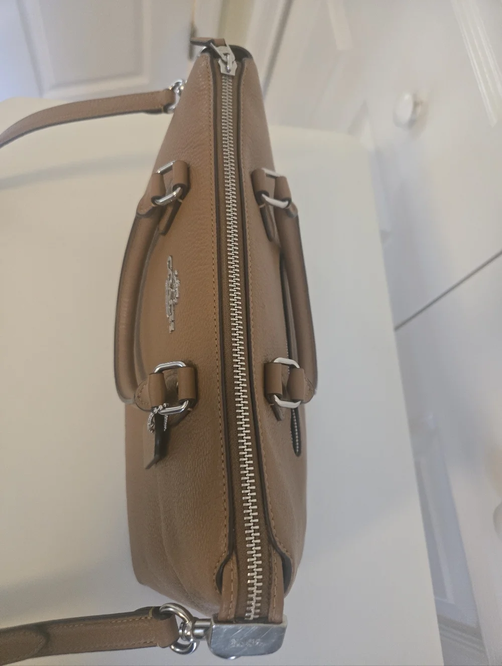 Coach Tan Pebbled Leather GEORGIA Satchel with Detachable Strap - Picture 15 of 15